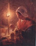 Jean Francois Millet Woman Sewing by Lamplight Spain oil painting artist